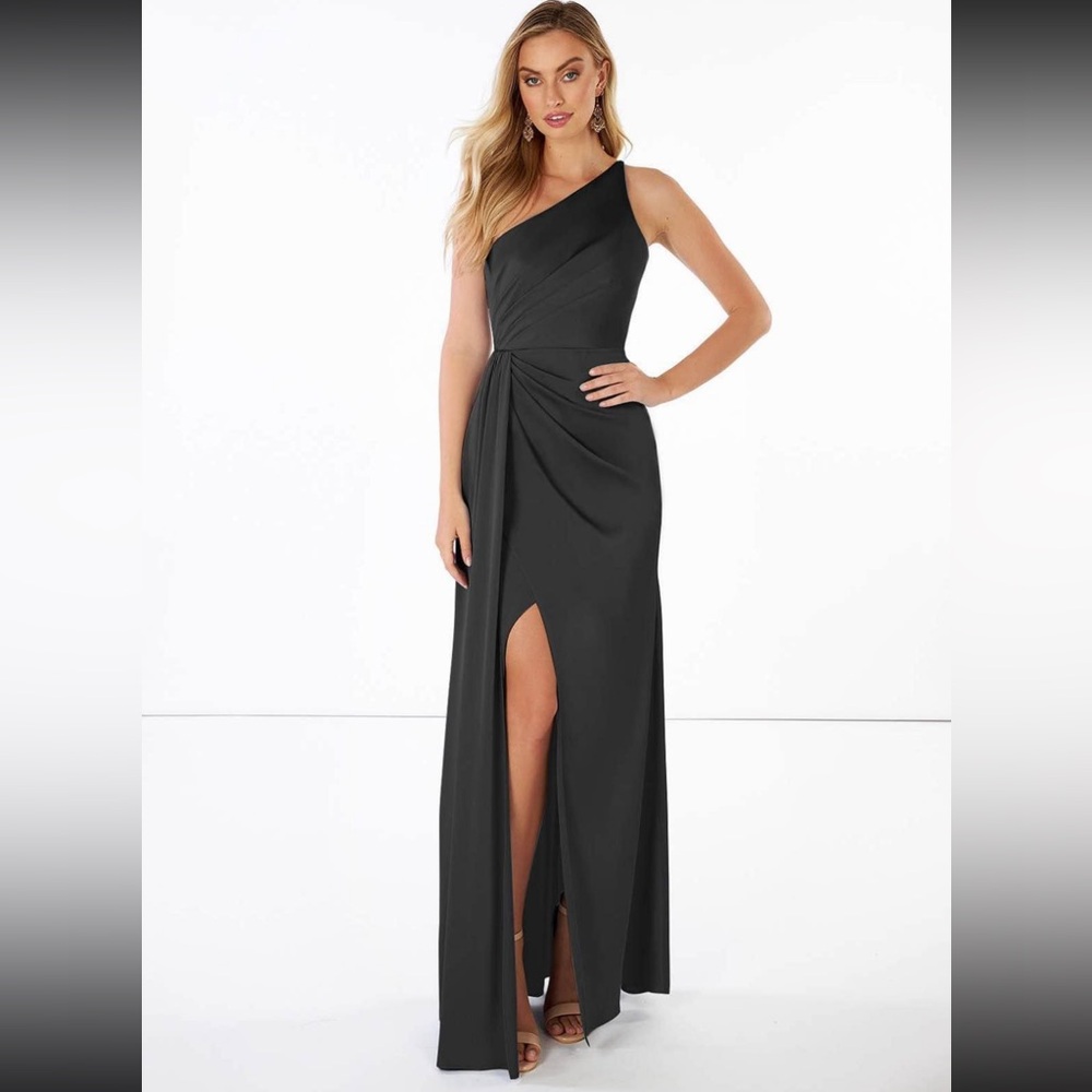 Azazie Elegant Black One-Shoulder Wedding Dress